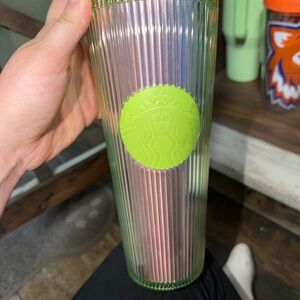 Starbucks Iridescent Ribbed Tumbler with Lime Green Logo